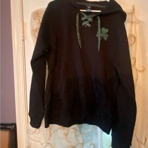 J. America Black Hoodie with Green Clover Detail